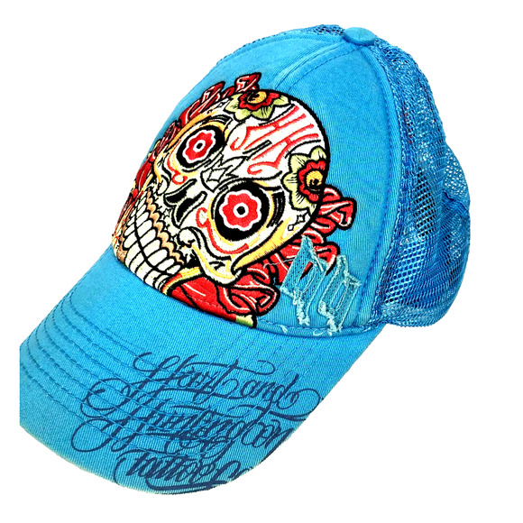 Hart & Huntington Tattoo Truckers Cap Skull Snapback Anoma 2006 Mesh Hat Blue - Picture 2 of 8